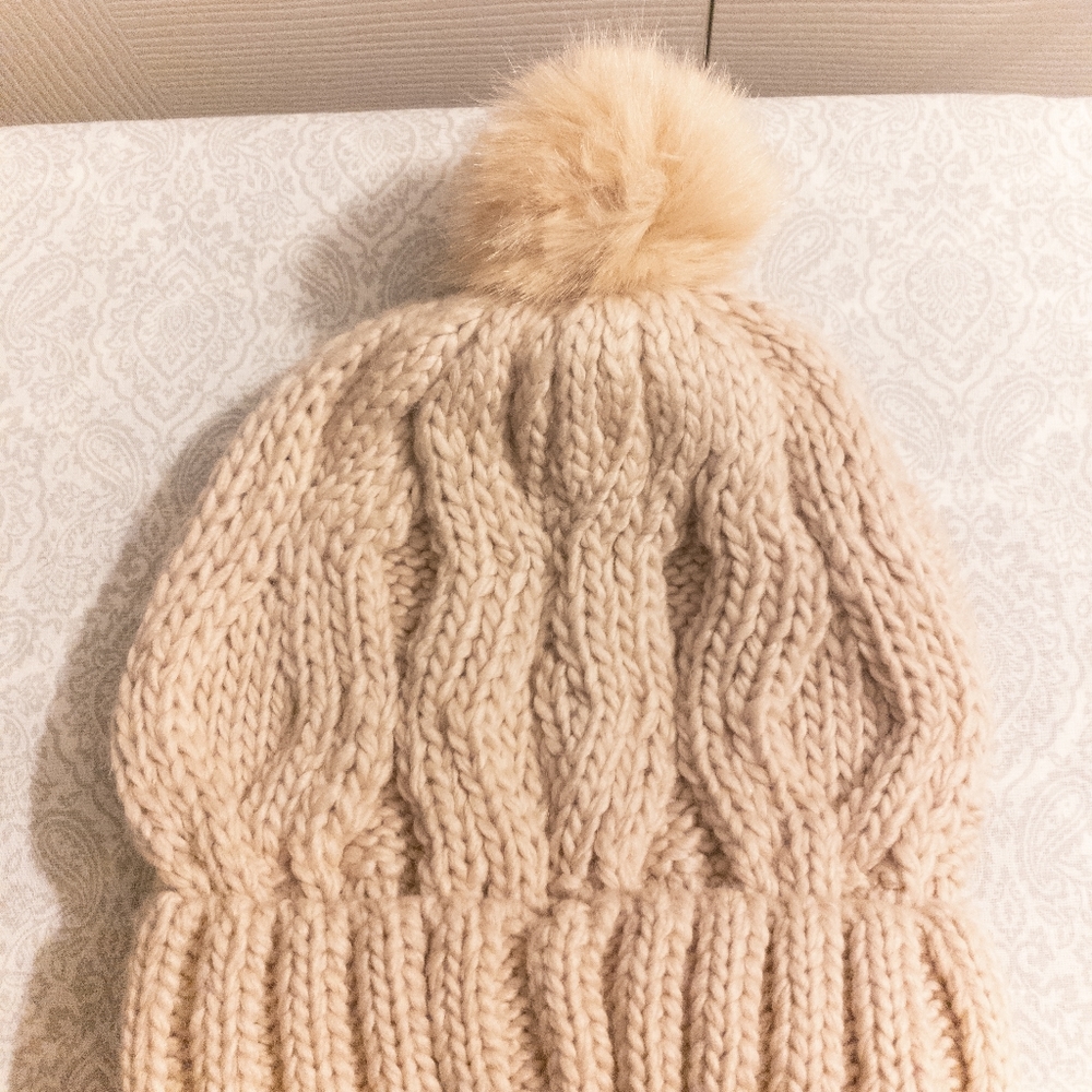 H&M Cable-Knit Hat with a faux fur pompom